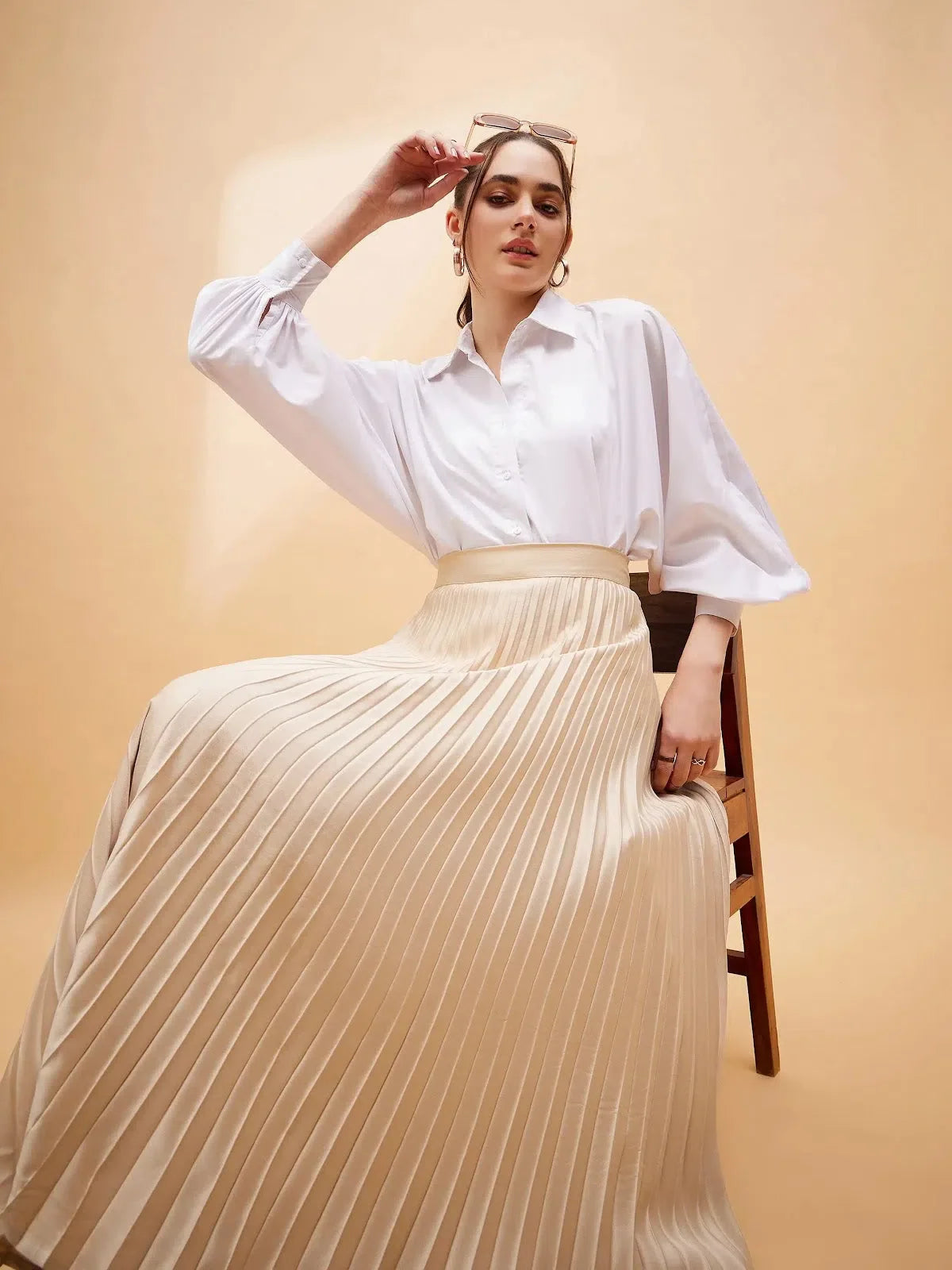 Beige Pleated Midi Skirt | Women's Western Outfits