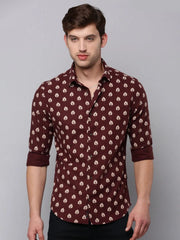 Men Brown Printed Casual Shirt-BARONPRINTED-4017-Coffeebrown