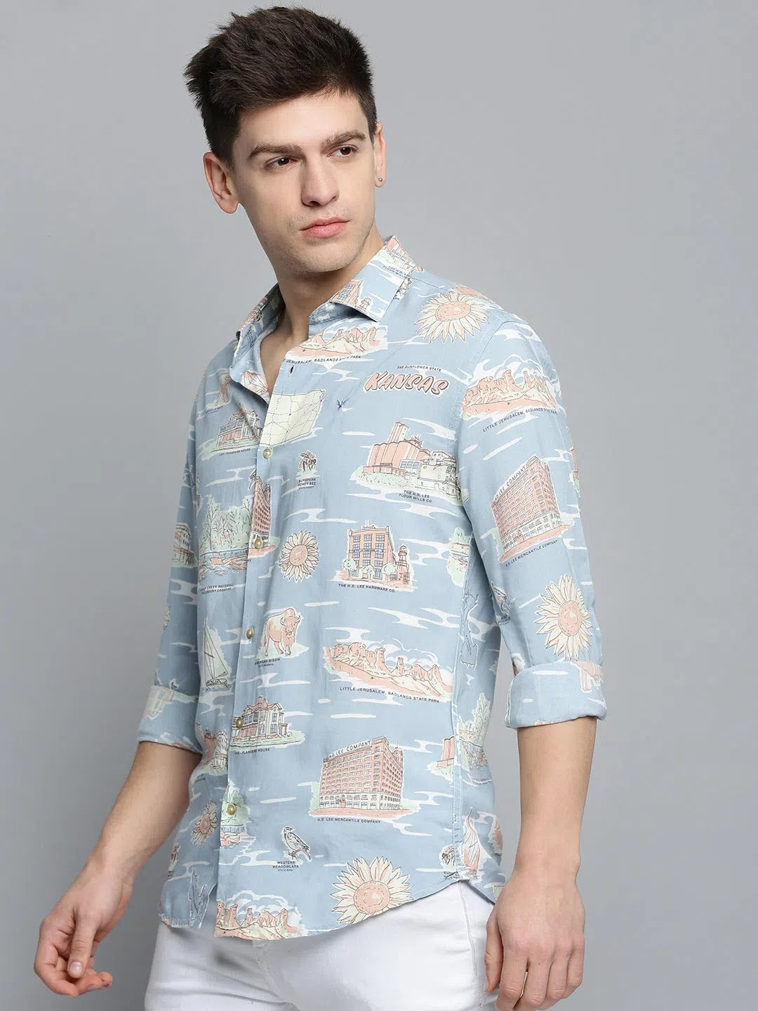 Premium Blue Printed Mens Shirt - Stylish Cotton Shirt | DesiQlo