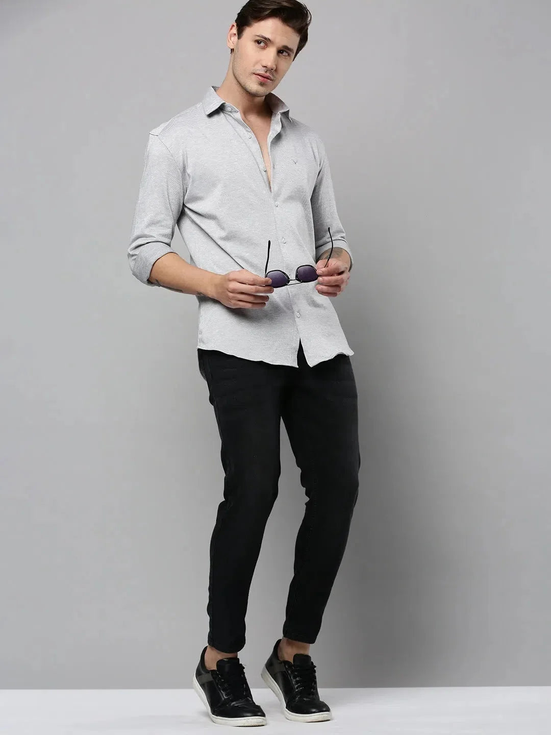 Grey Cotton Mens Shirt - DesiQlo Solid Casual & Formal Shirts