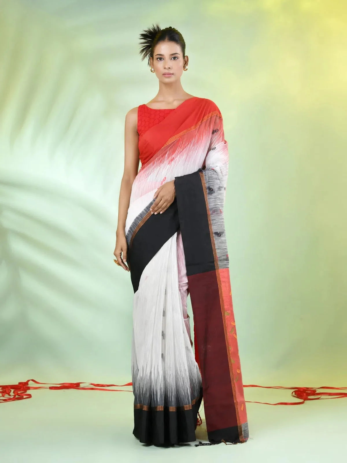 White Cotton Ikat Saree | Indian Sarees & Ganga Jamuna Border