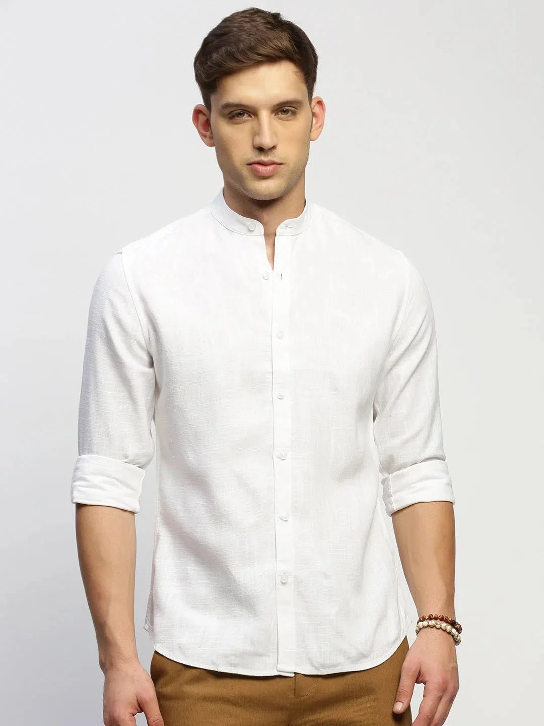 White Solid Cotton Mens Shirt - Classic Style | DesiQlo