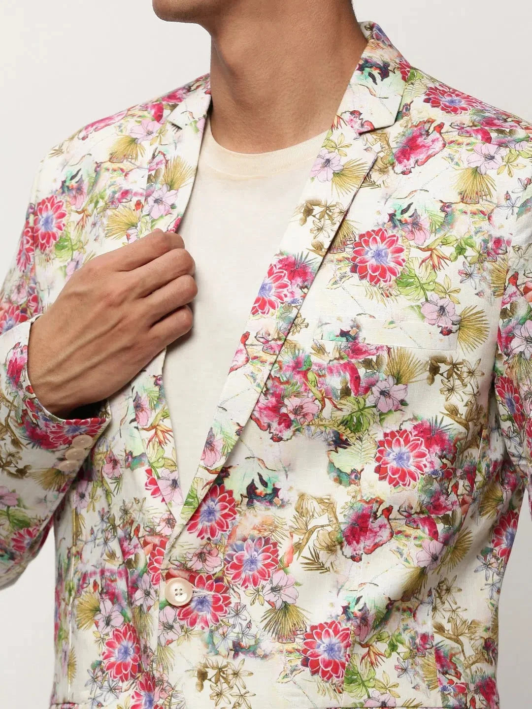 White Printed Casual Blazer - Stylish Men's Ethnic Wear Look