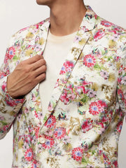 Men White Printed Casual Blazers-SOBLZ-082-8-Offwhite