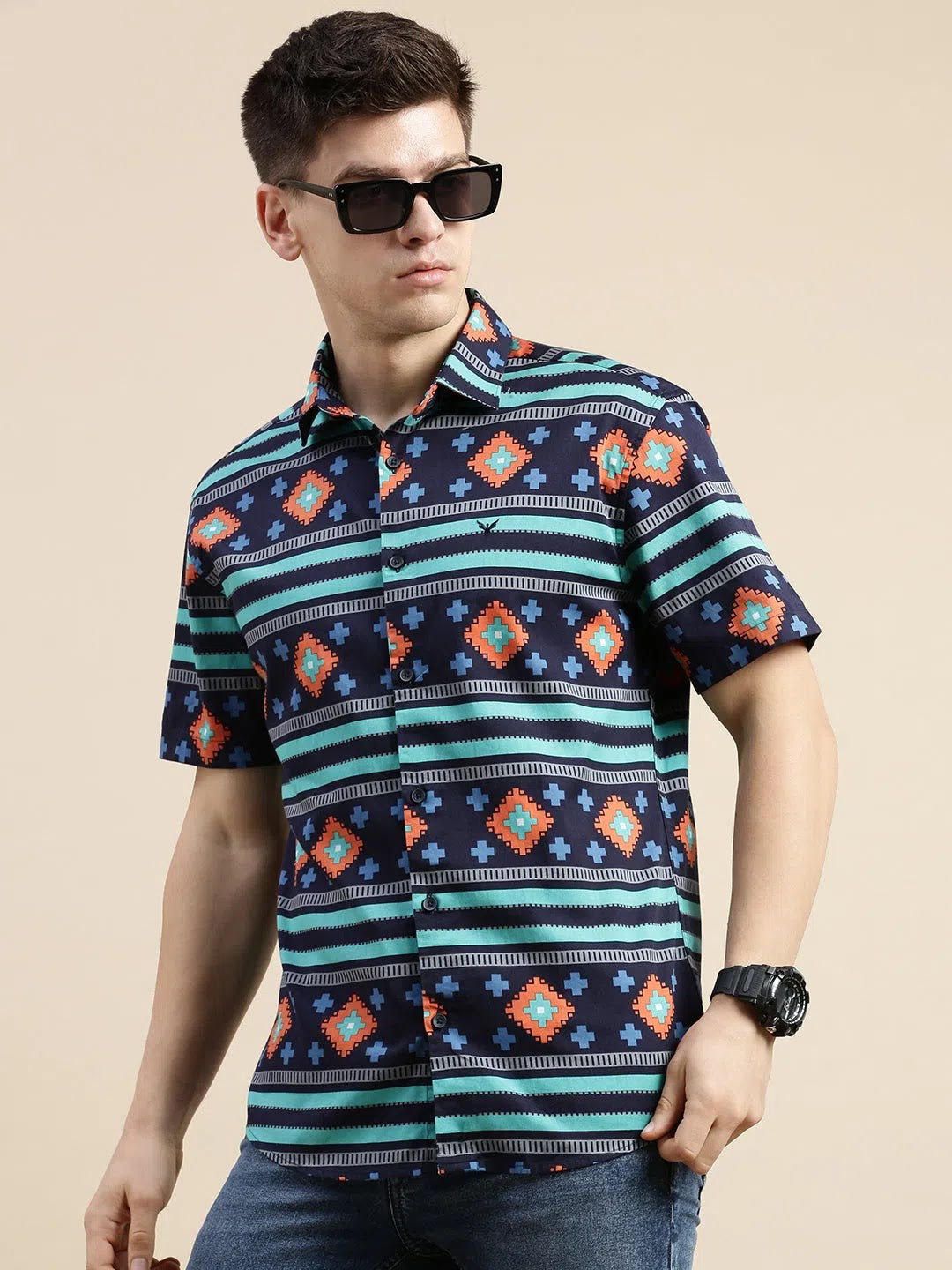 Multi Geometric Mens Shirt | DesiQlo Cotton Printed Shirt