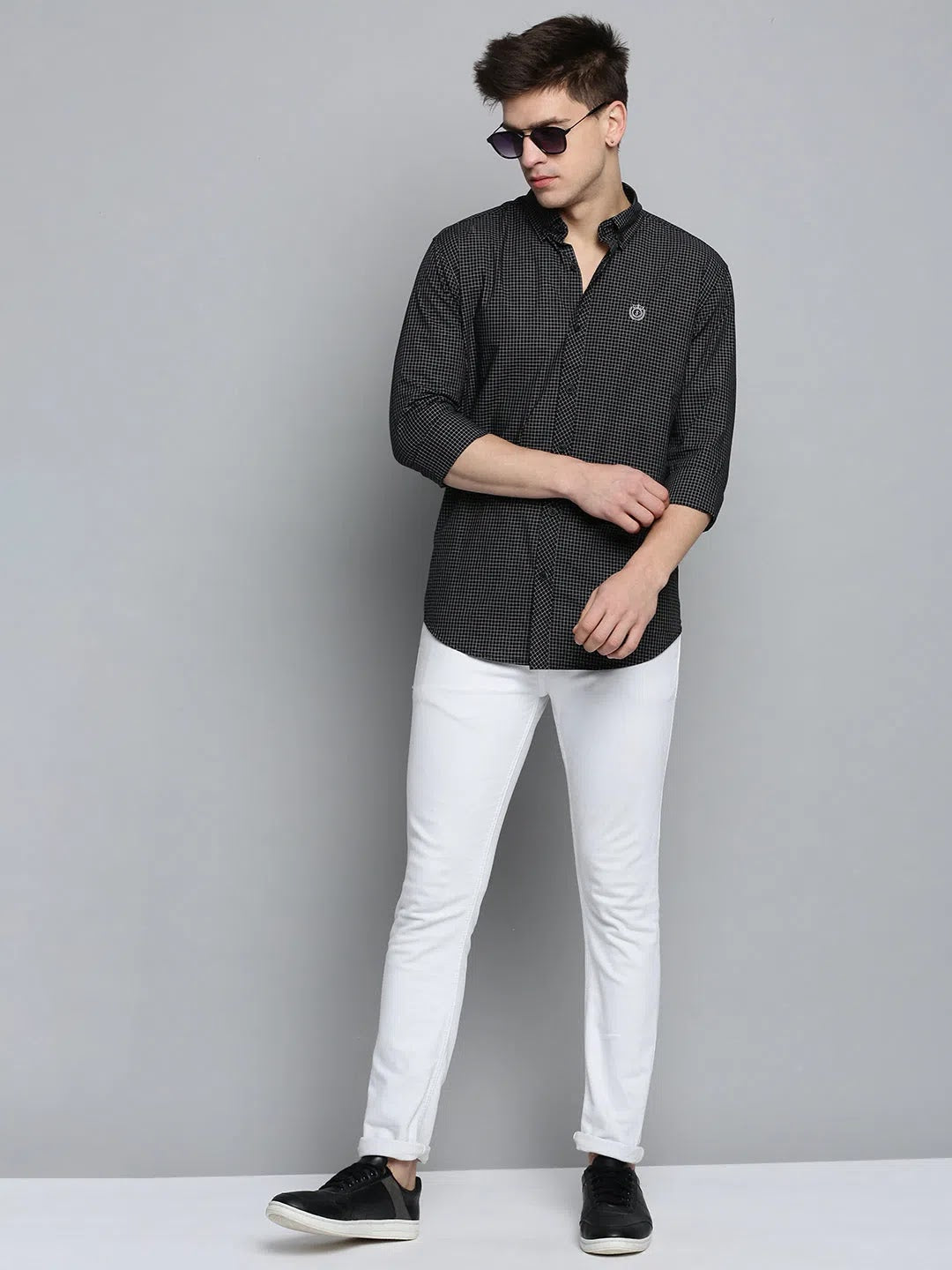 Black Checked Mens Shirt - DesiQlo Cotton Casual Shirt