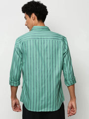 Men Green Striped Casual Casual Shirts-OAKSTRIPE-5634-Seagreen