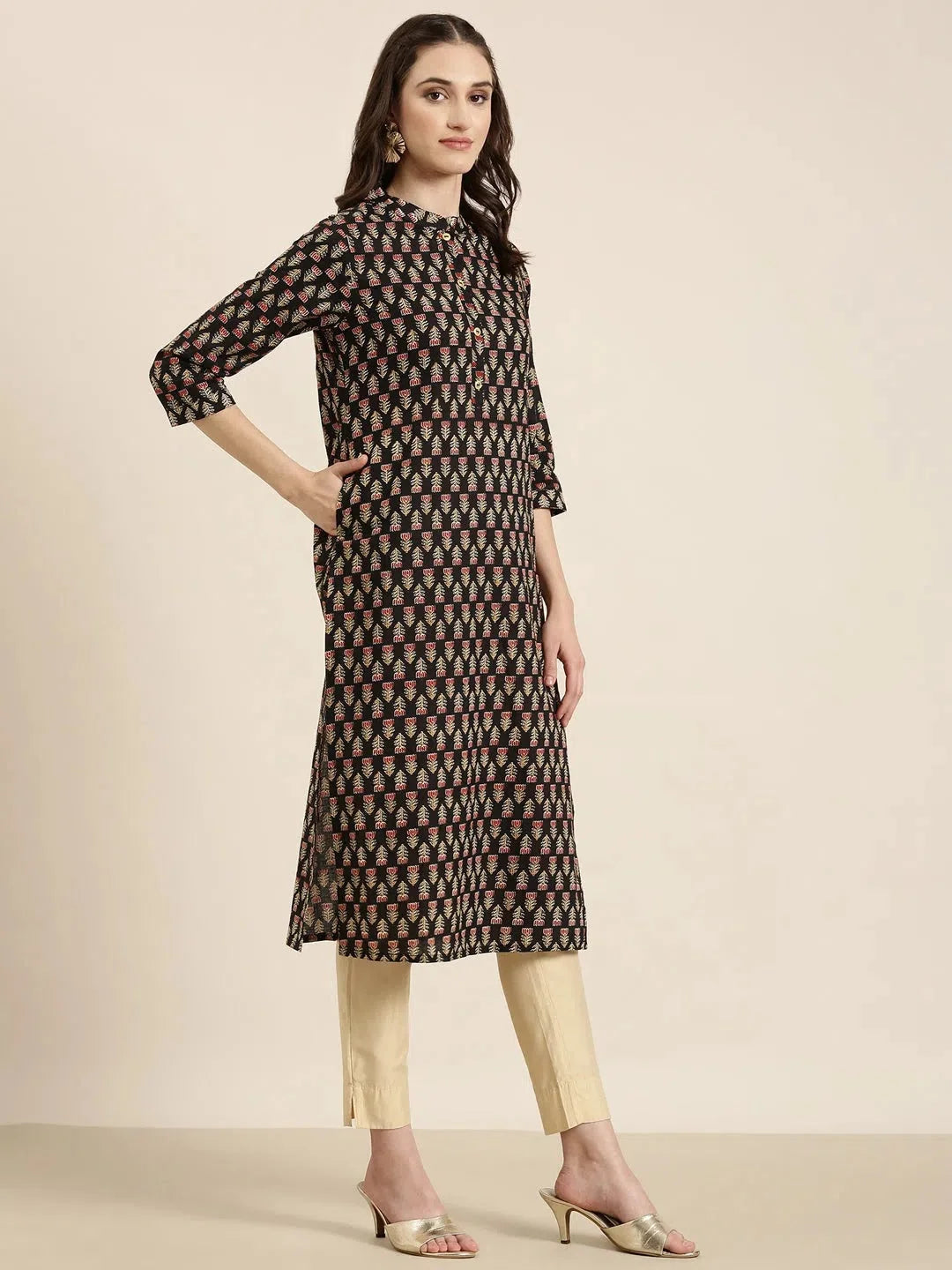 Black Floral Print Kurta - Trendy Indian Kurtis for Women