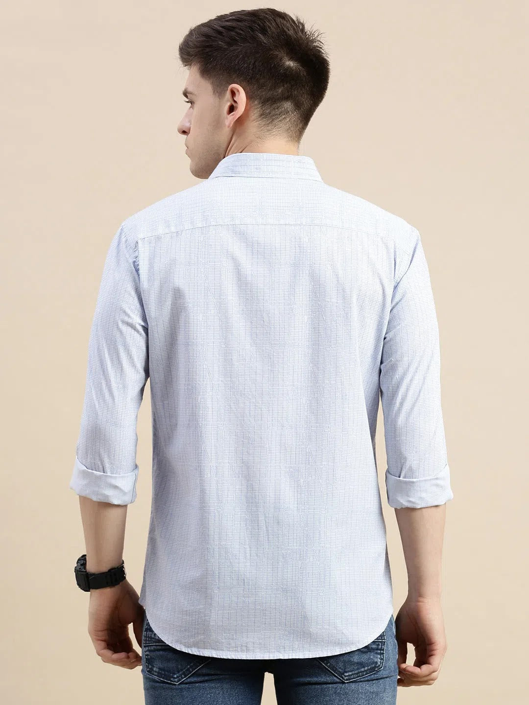 Men's Blue Geometric Cotton Shirt | Casual Printed Shirt