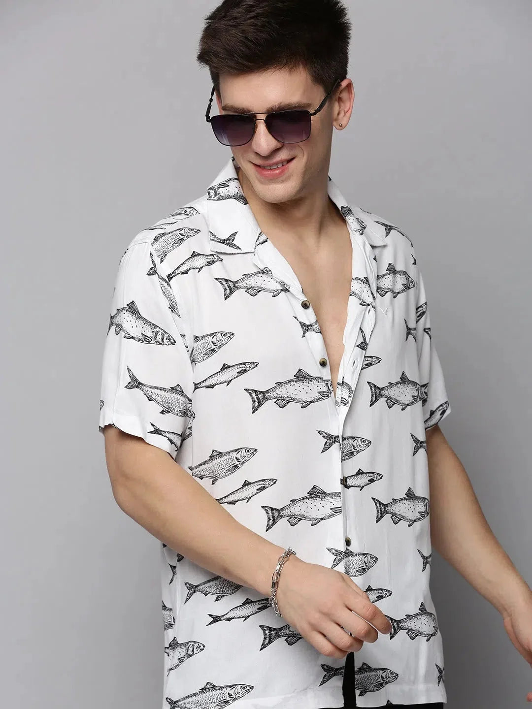 Men White Printed Casual Shirt-RESORTPRINT-3174-White