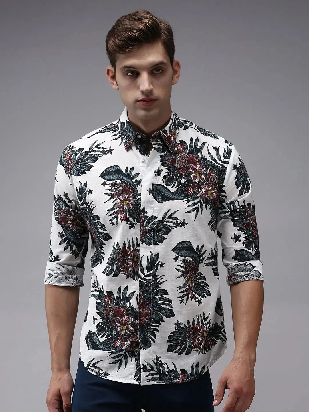White Printed Mens Shirt | Stylish Cotton Casual Shirt
