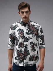 Men White Printed Casual Shirt-PERRYPRINT-1847-White