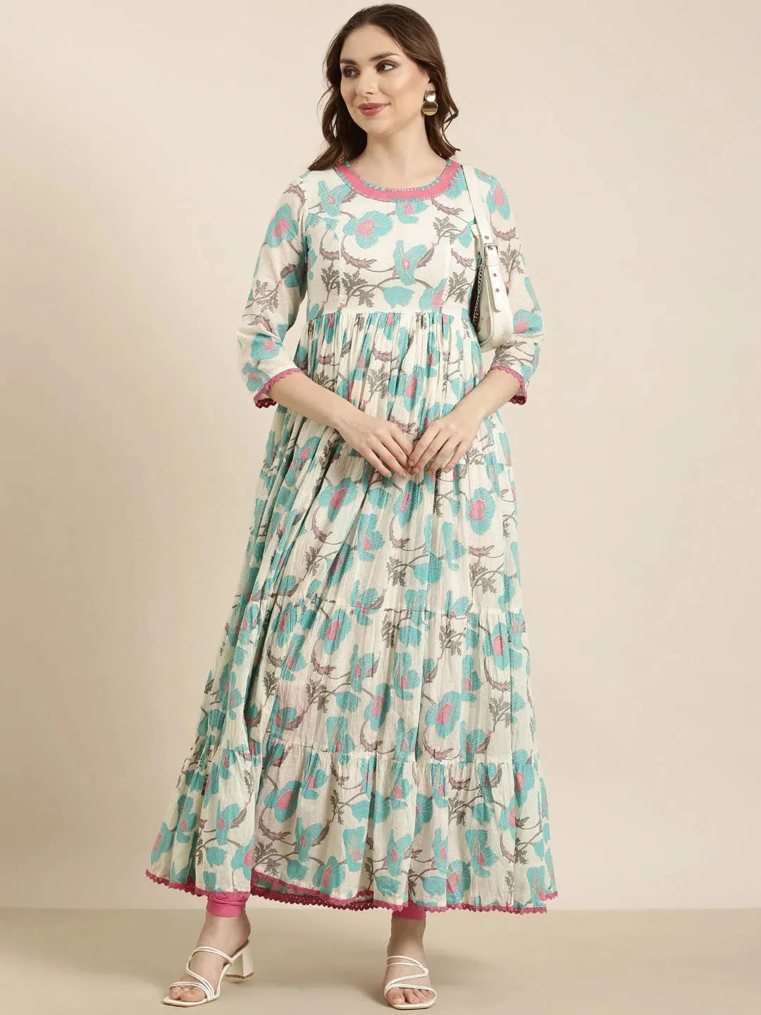 Turquoise Blue Floral Anarkali Kurta | Women's Anarkali Suit