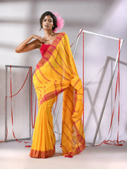 Yellow Cotton Saree With Stripes Design-MA55CT06520063