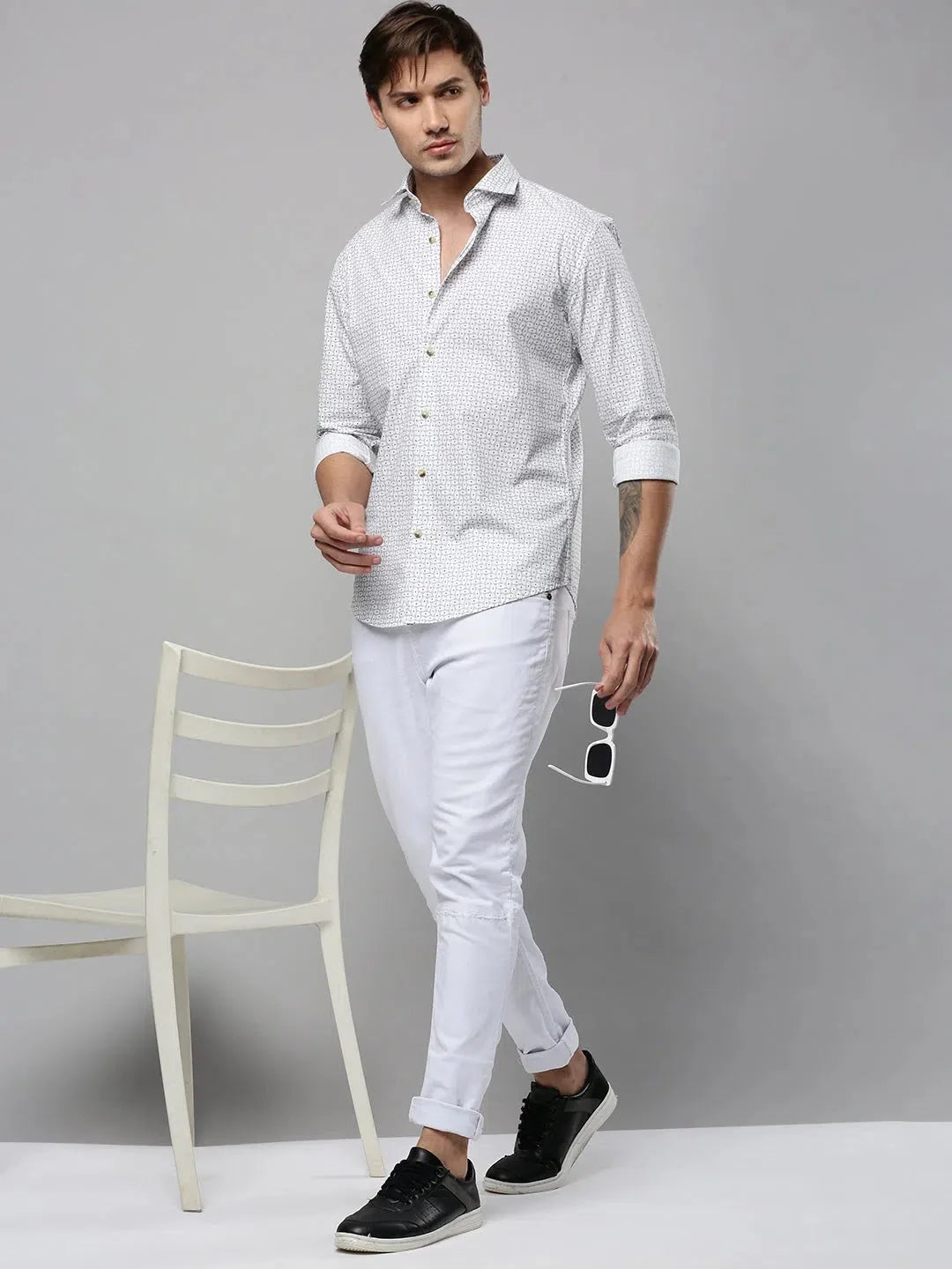 Festive White Printed Mens Shirt - Cotton Casual Shirt | DesiQlo