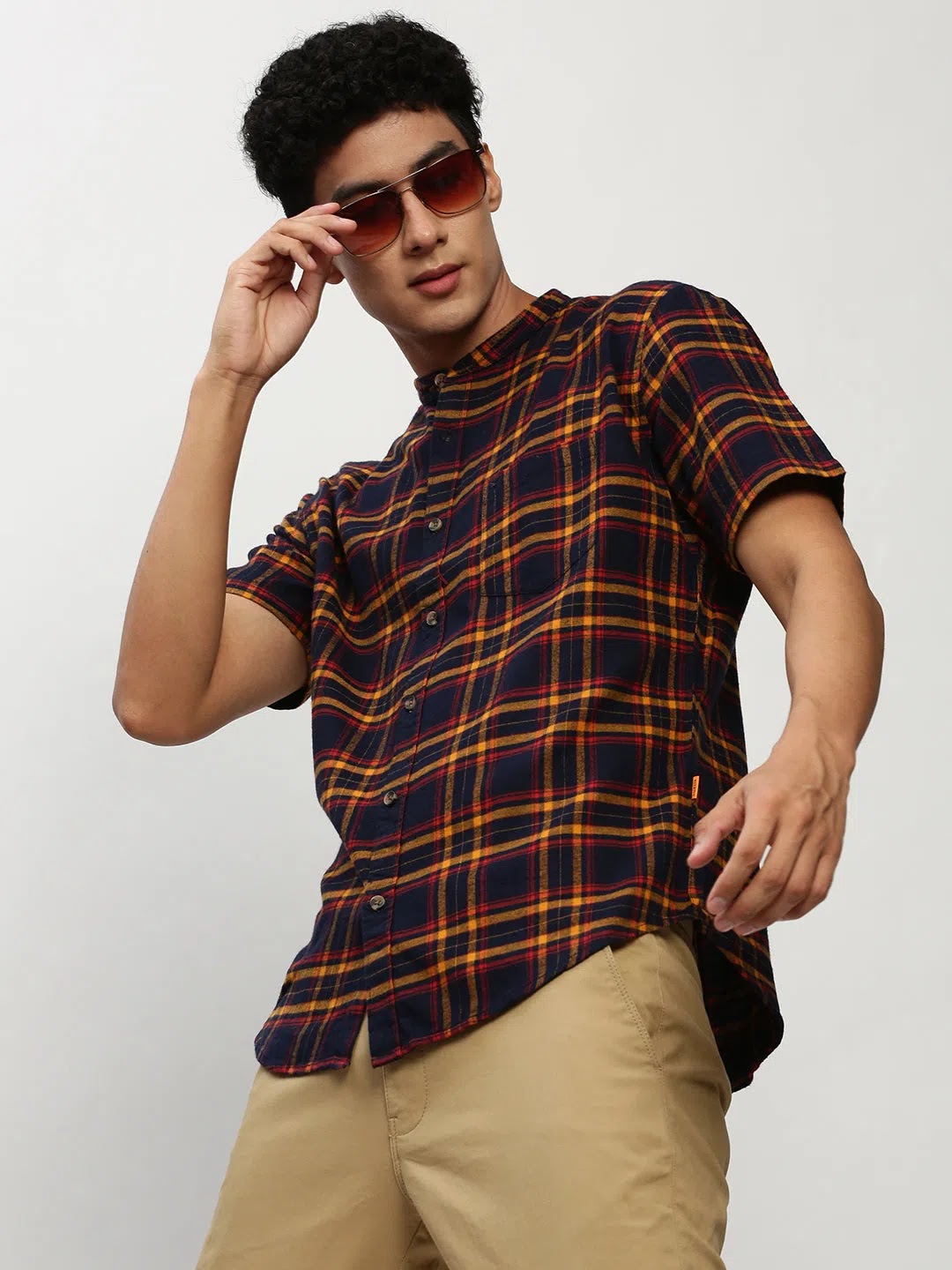 Navy Checkered Mens Shirt- DesiQlo Cotton Casual Shirt