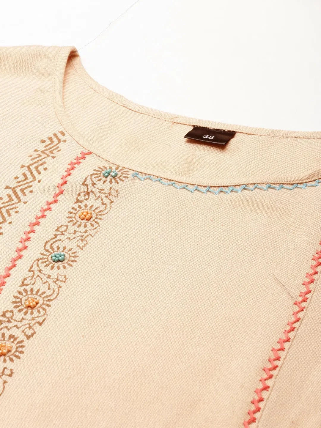 Beige Printed Cotton A-Line Kurta | Indian Kurta for Women