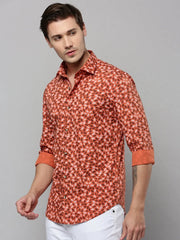 Men Orange Printed Casual Shirt-NTORQPRINT-4872-Orange
