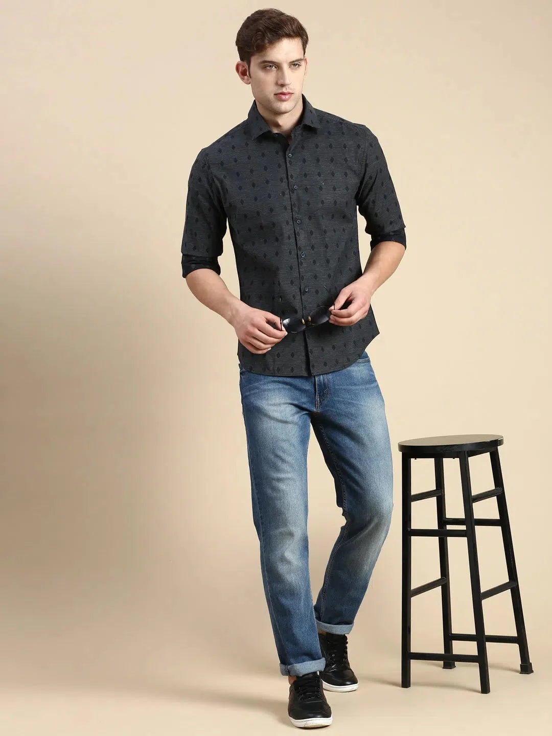 Men's Navy Solid Cotton Shirt | DesiQlo Casual Style