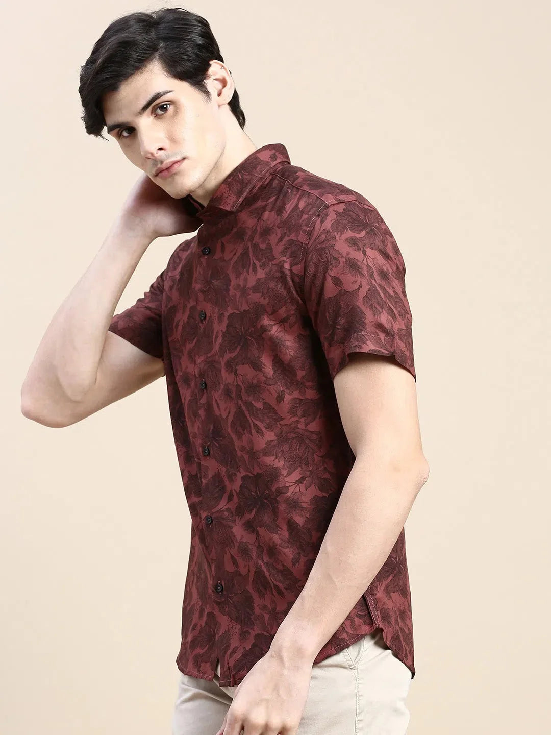 Rust Floral Mens Shirt - Cotton Printed Shirt | DesiQlo