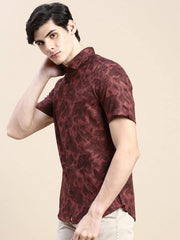 Men Rust Floral Casual Shirt-GEORGE-1627-Rust