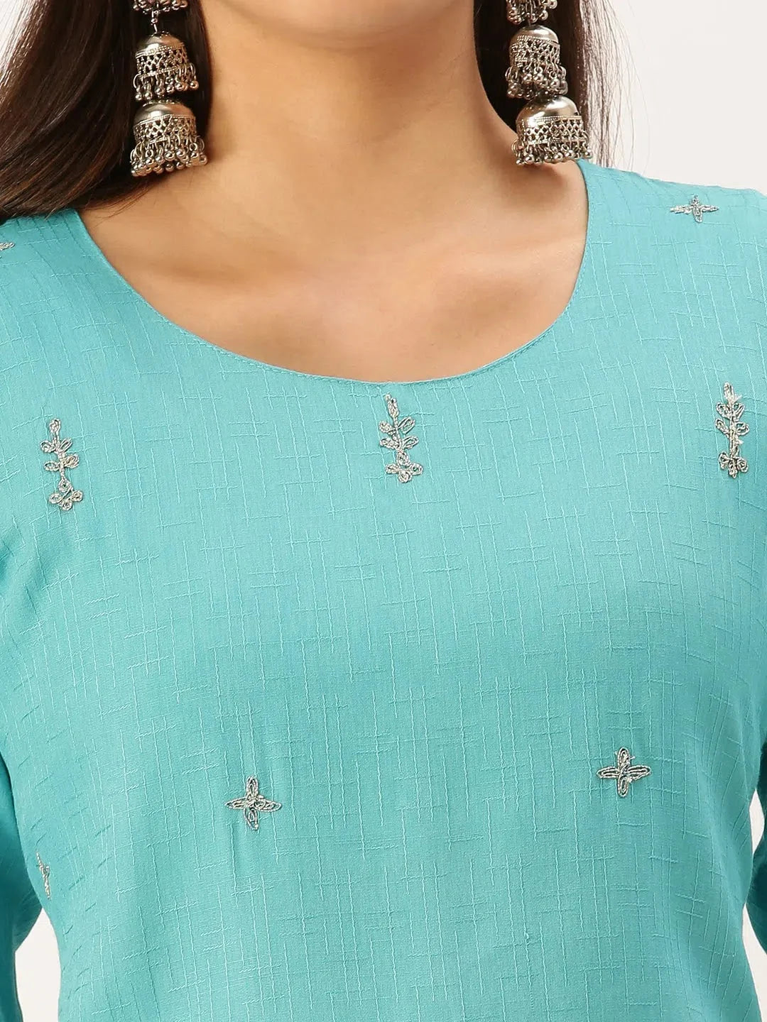Blue Embellished Indian Kurta for Ladies - Cotton Short Kurti