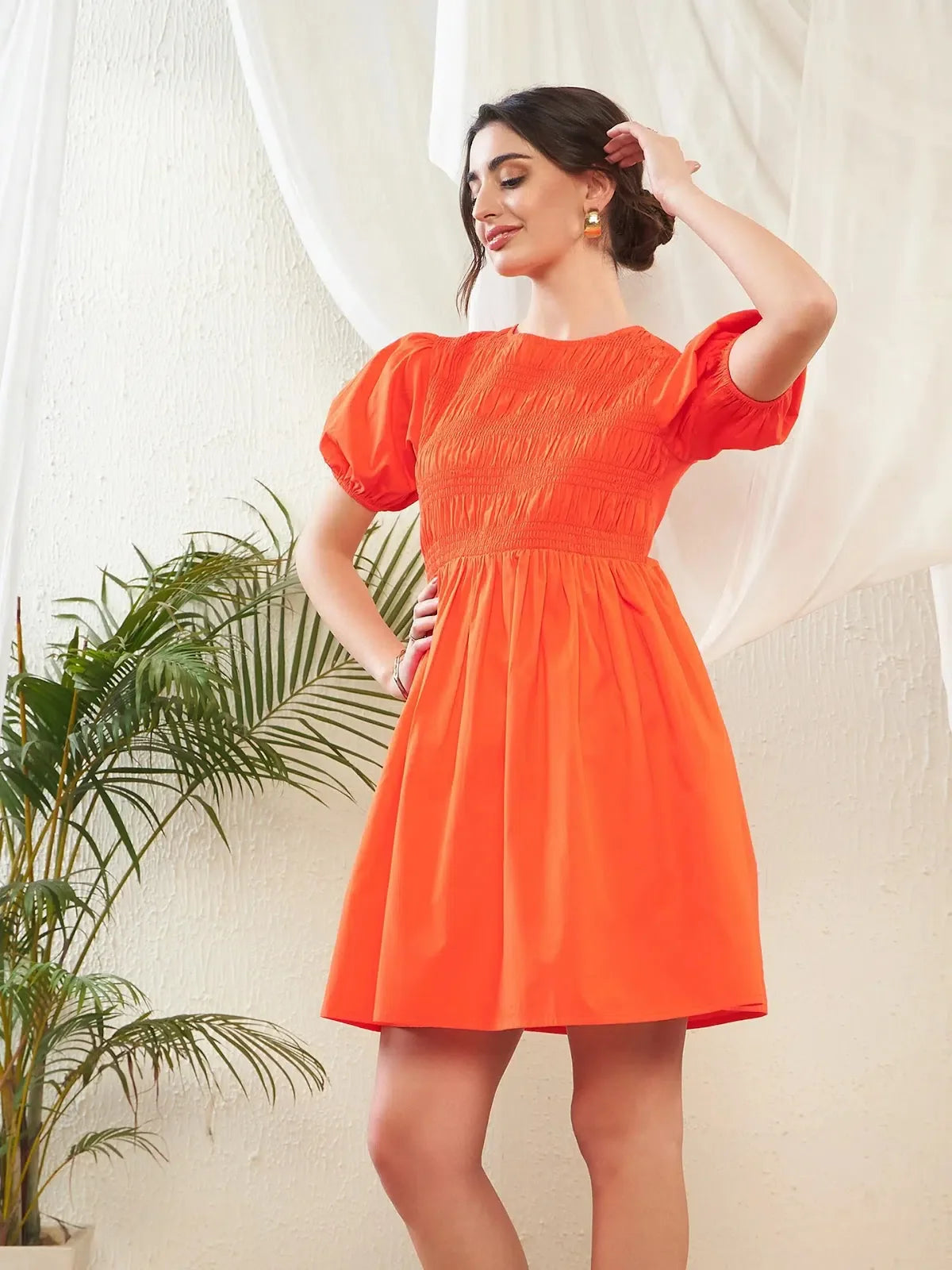 Orange Smocked Dress - Women's Western Clothing, Fit & Flare Orange Smocked Dress - Women's Western Clothing, Fit & Flare