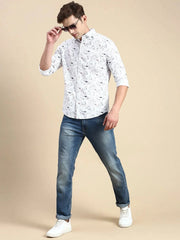 Men White Printed Casual Shirt-FLORIDAPRINT-4956-White