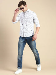 Men White Printed Casual Shirt-FLORIDAPRINT-4956-White
