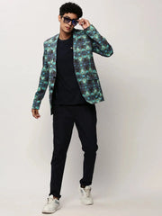 Men Blue Printed Casual Blazers-SOBLZ-082-1-Turquoiseblue