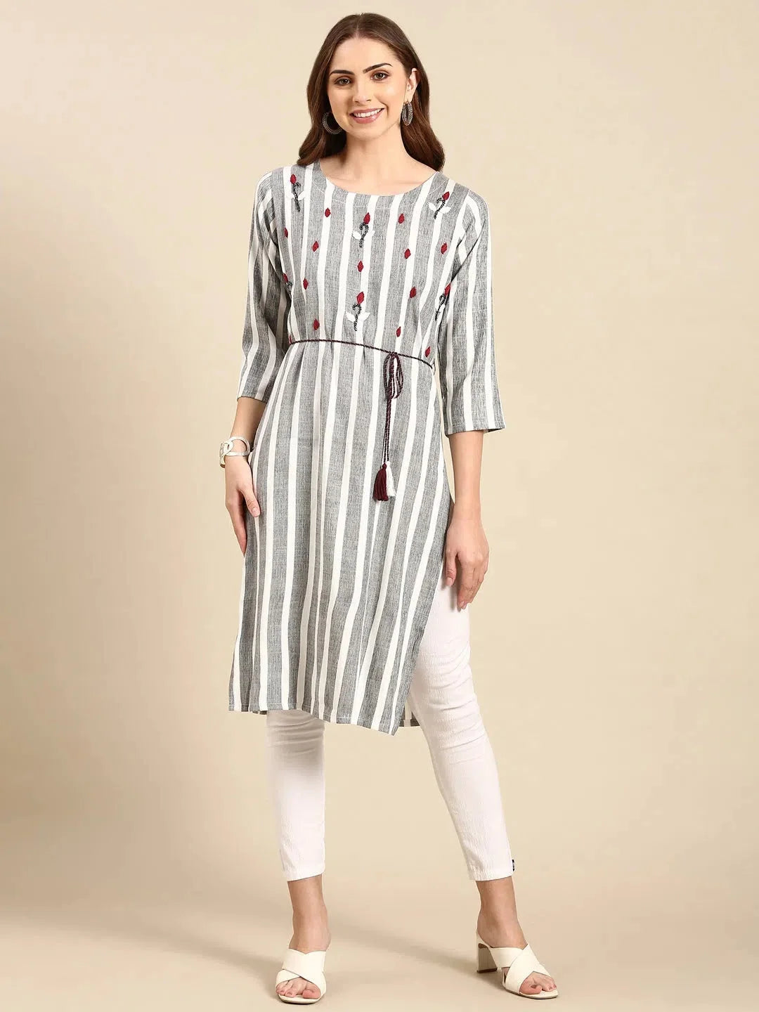 Grey Printed Cotton Kurta - Casual Indian Kurtas for Women