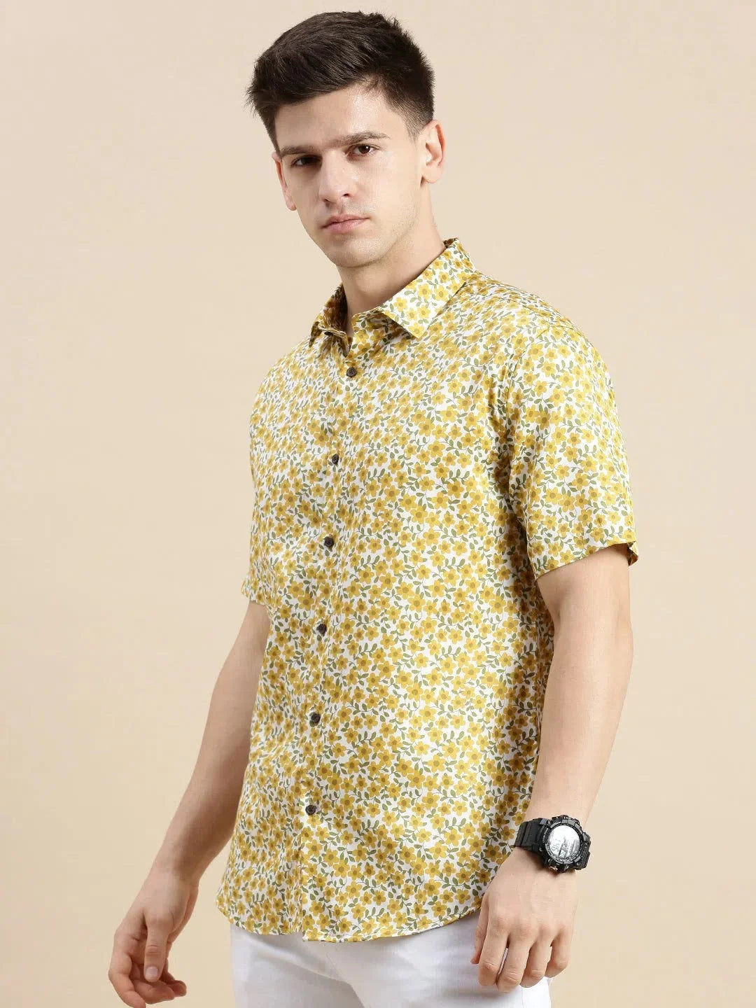 White Floral Printed Shirt | Casual Cotton Mens Shirt