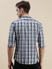 Men Grey Checked Casual Shirt-LAVINIA-9999-Grey