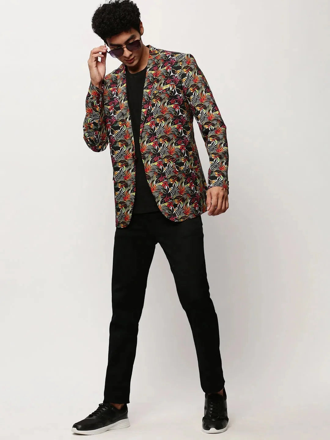 Black Printed Casual Blazers for Men | Indian Nehru Jackets