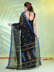 Black Cotton Saree With Zari Borders-MA64BCT401190051