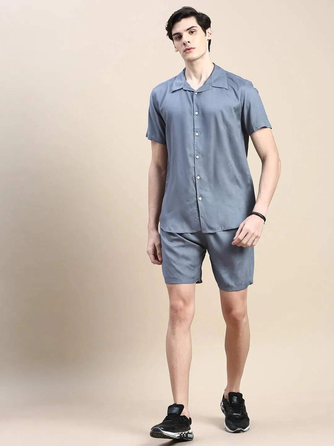 Men's Grey Solid Casual Co ord Set | Two Piece Sets for Men