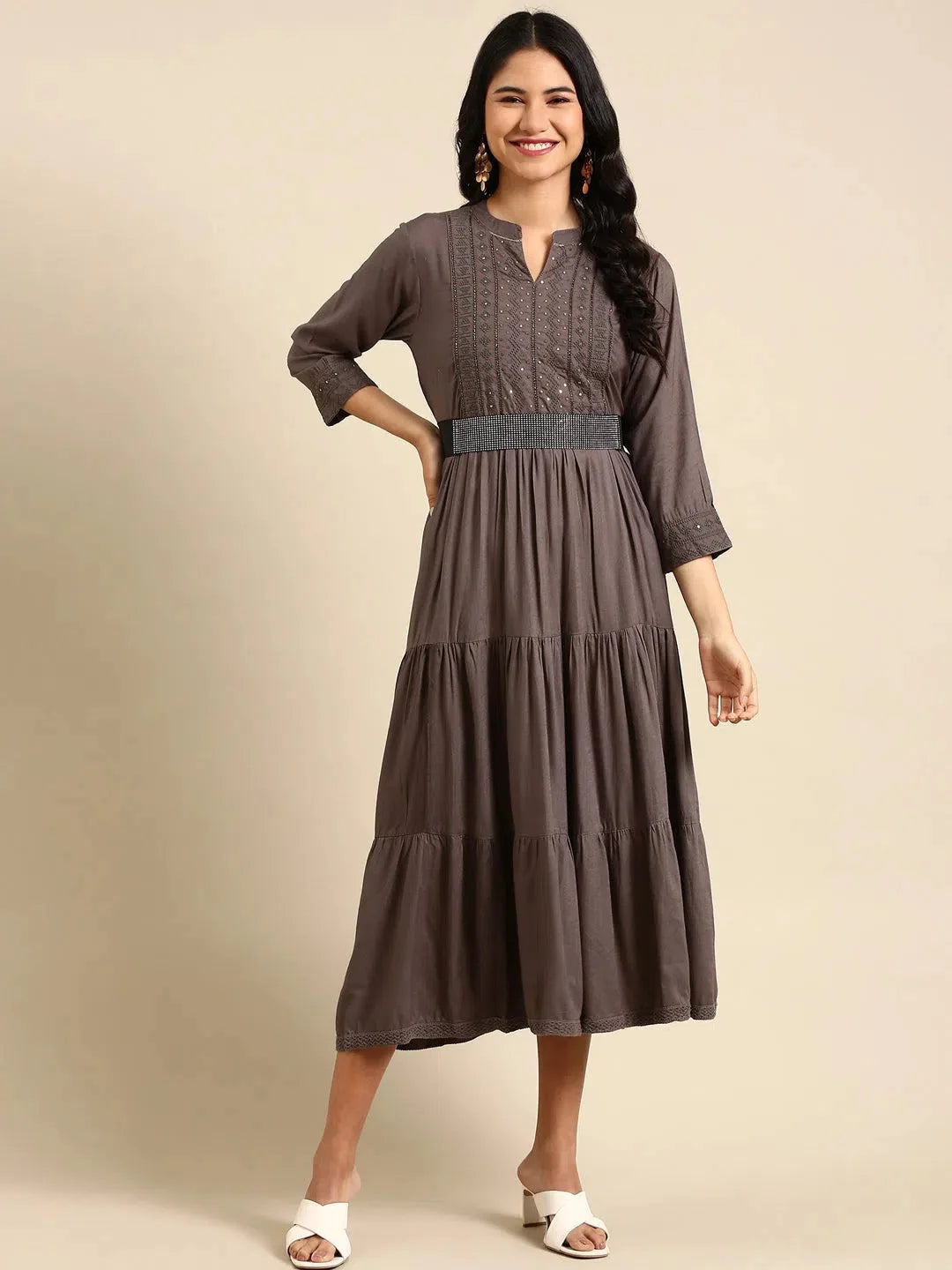 Grey Solid Anarkali Kurta - Viscose Anarkali Suits for Women
