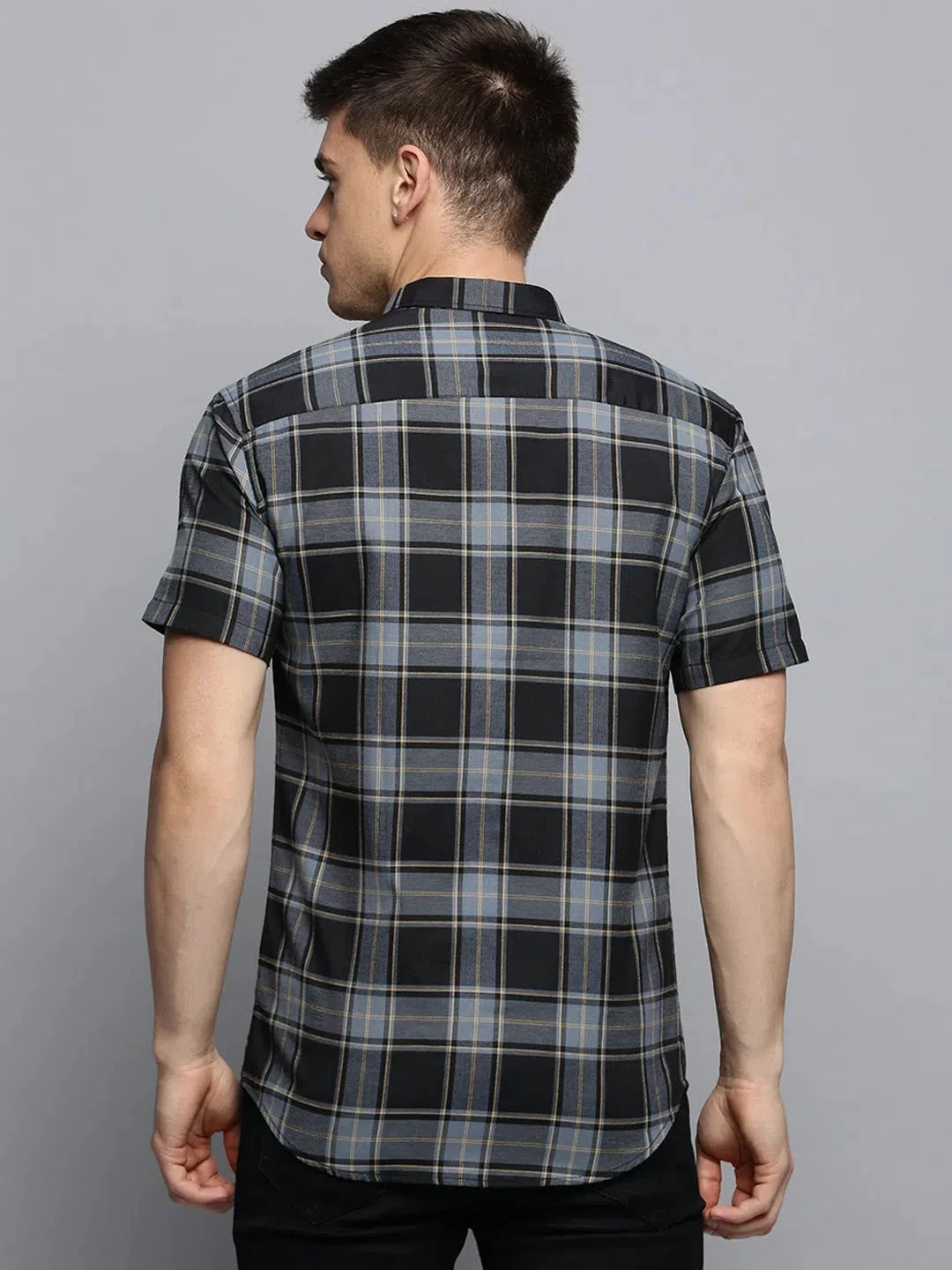 Grey Checked Mens Shirt - Cotton Casual Shirt | DesiQlo