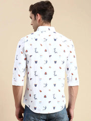Men White Printed Casual Shirt-GURJANPRINT-5421-White