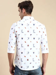 Men White Printed Casual Shirt-GURJANPRINT-5421-White