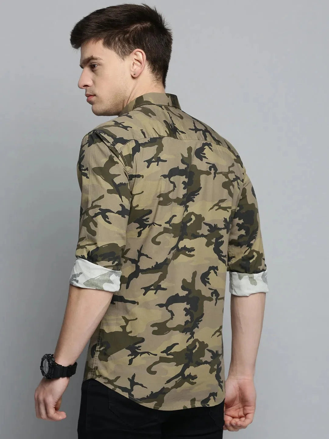 Olive Green Printed Mens Shirt - DesiQlo Casual Cotton Shirt