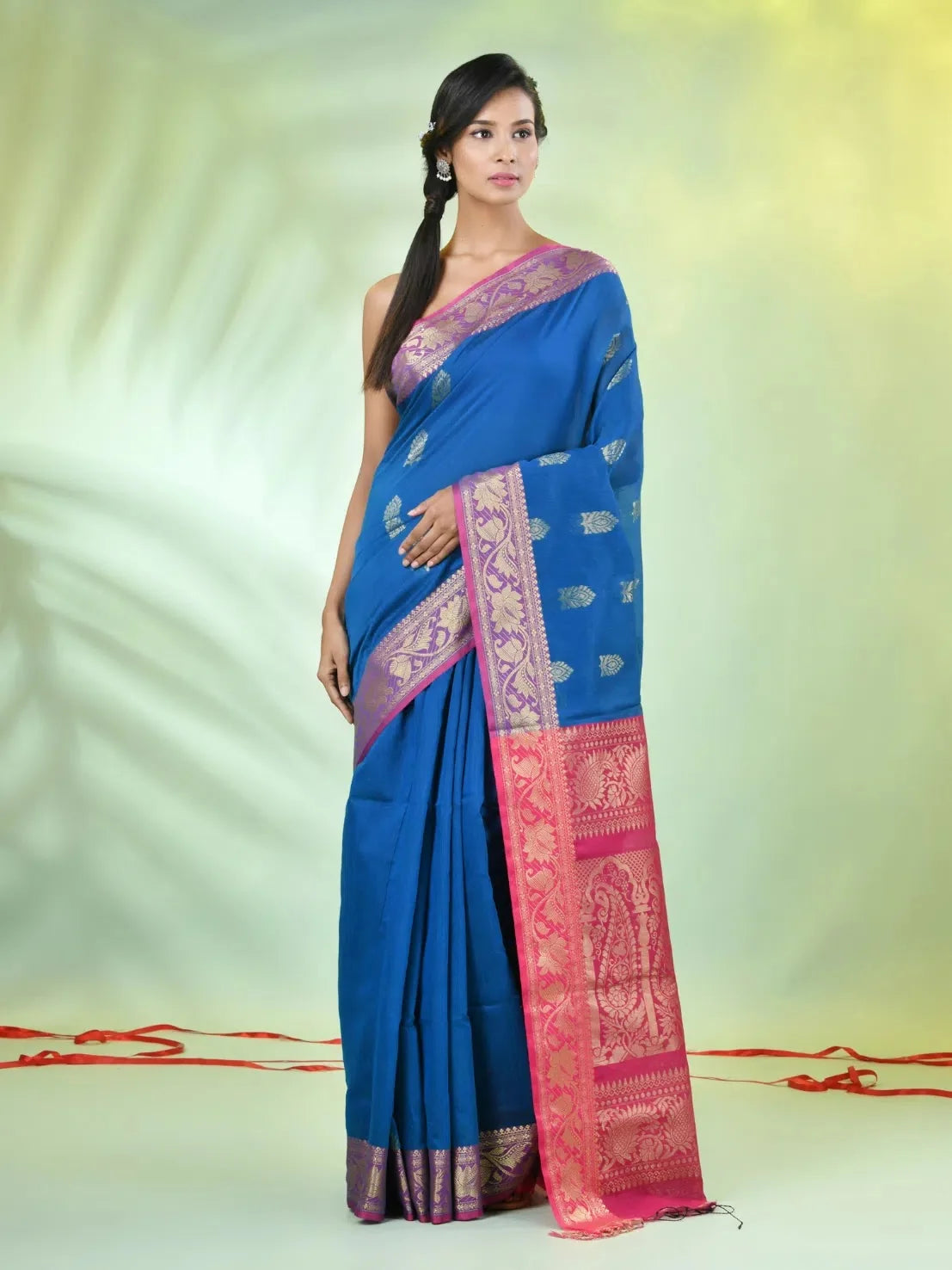 Sapphire Blue Handwoven Cotton Saree – Exclusive Designer Sarees India
