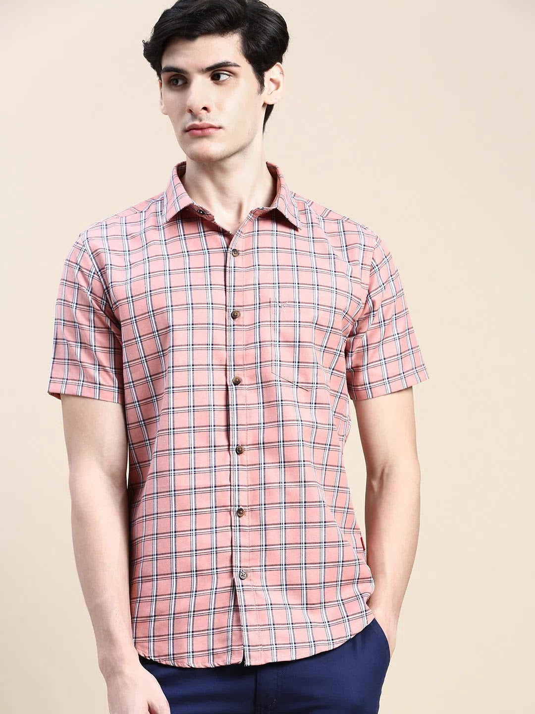 Pink Checked Cotton Mens Shirt - Casual Formal Shirts | DesiQlo
