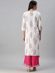 Women's White & Pink Printed Kurta SetsG04-White-Pink