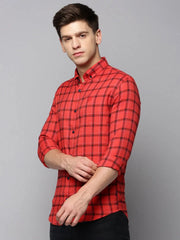 Men Red Checked Casual Shirt-AVACHECKS-5035-Red