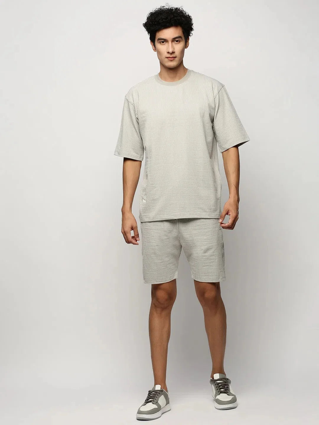 Grey Striped Mens Two Piece Sets | Casual Co ord Sets Men