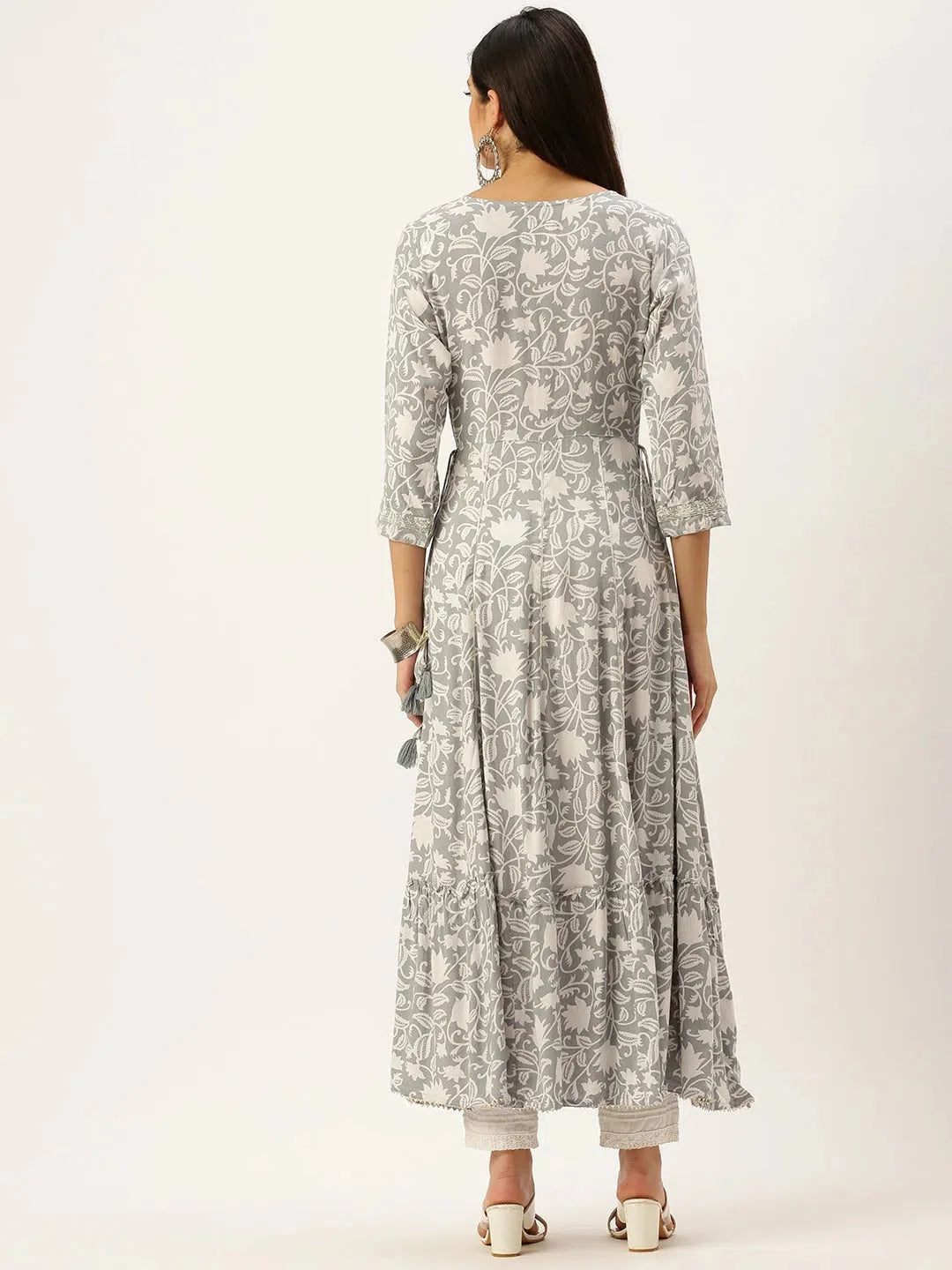 Grey Printed Anarkali Kurta - Women's Cotton Kurti for Daily Wear