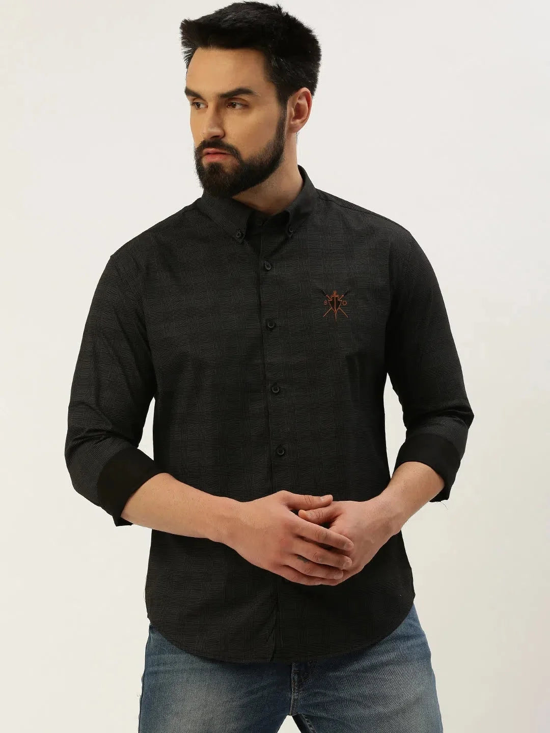 Black Checked Mens Shirt - Casual Cotton Shirt by DesiQlo