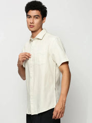 Men Cream Solid Casual Casual Shirts-SPARROW-1752-Cream