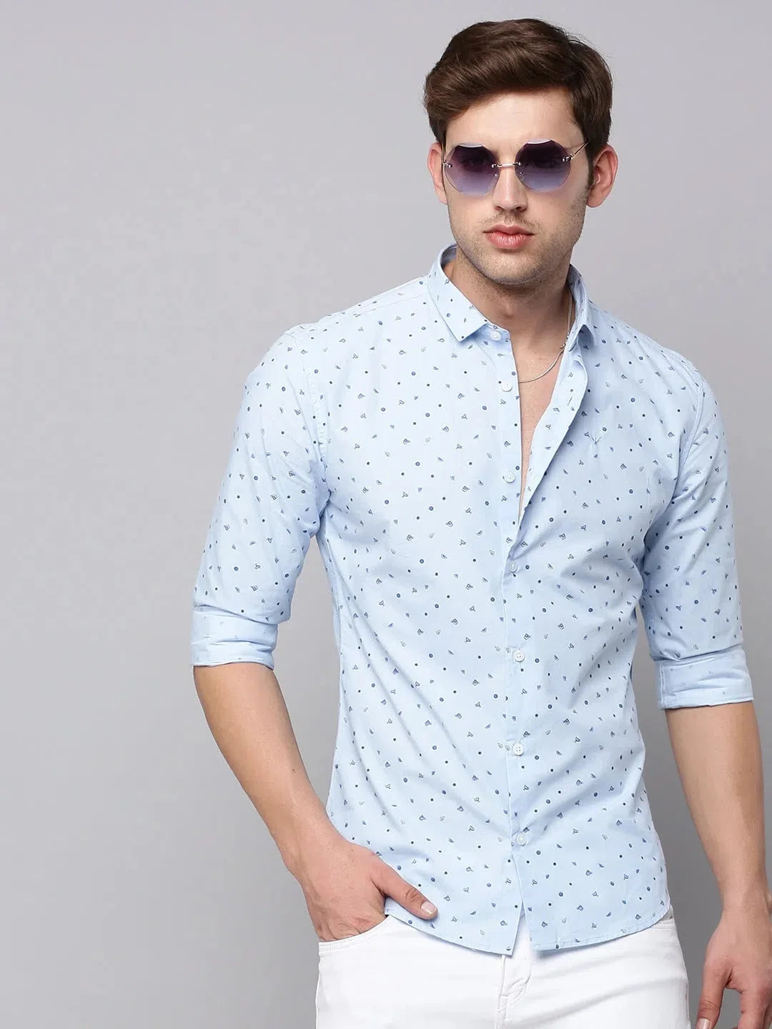 Blue Printed Mens Shirt - Soft Cotton Casual Shirt